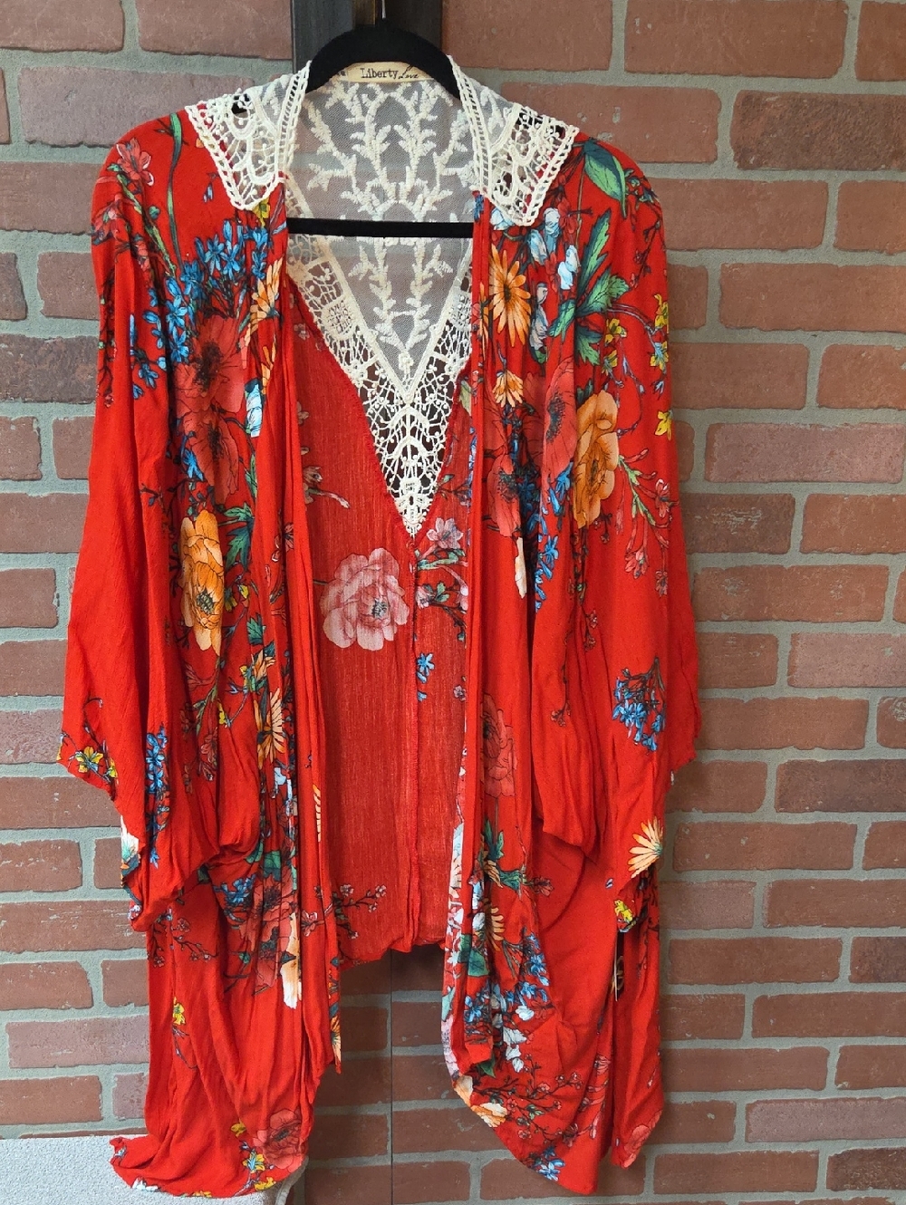 Liberty Love Red Floral Lace-Trim Cover-Up 2x